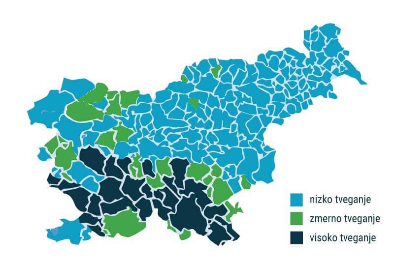 Slovenske obcine z najvecjo vsebnostjo plina radona.