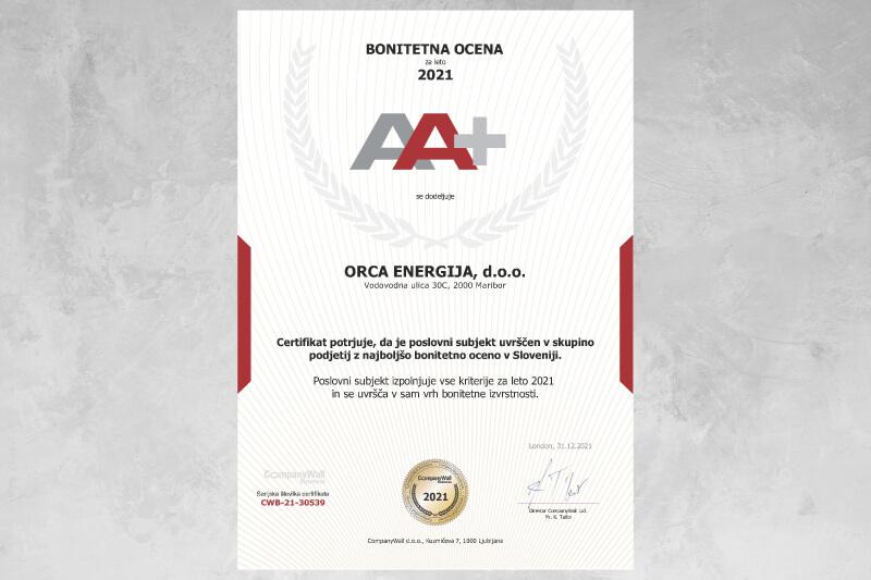Certifikat AA+ bonitetne odličnost