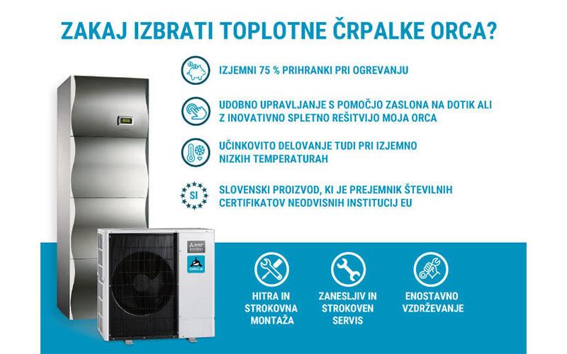 Infografika, ki predstavlja zakaj izbrati Orca toplotne crpalke.